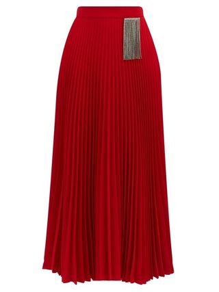 Christopher Kane + Crystal-Embellished Pleated Crepe Skirt