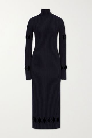 Victoria Beckham + Cutout Ribbed Wool-Blend Turtleneck Midi Dress