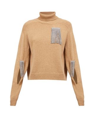 Christopher Kane + Crystal-Tassel Cut-Out Wool-Blend Sweater