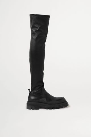 Bottega Veneta + Rubber-Trimmed Leather Over-The-Knee Boots
