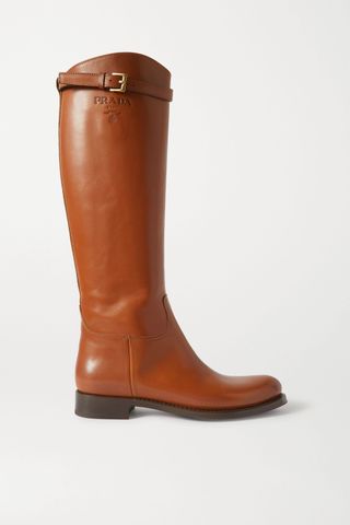 Prada + 30 Logo-Embossed Leather Knee Boots