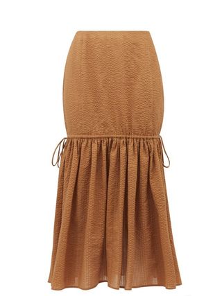 Marysia + Seashell Cotton-Seersucker Midi Skirt