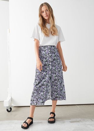 & Other Stories + Floral Button Up Midi Skirt