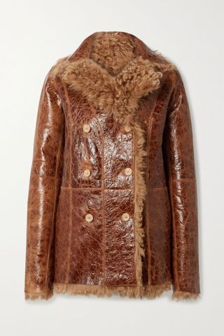 Sies Marjan + Pippa Oversized Reversible Glossed Cracked-Leather and Shearling Coat