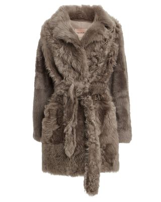 Yves Salomon + Belted Curly Shearling Coat