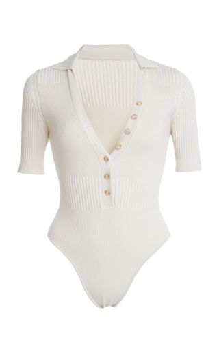 Jacquemus + Yauco Ribbed-Knit Polo Bodysuit