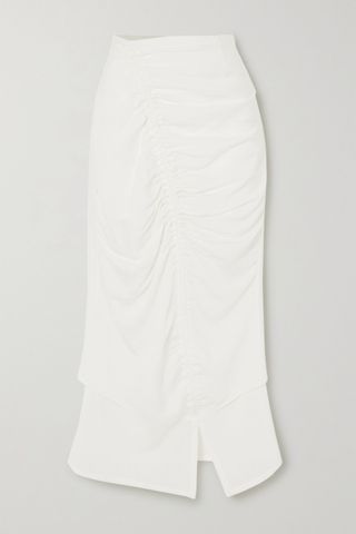 The Line by K + Leomie Ruched Crinkled-Voile Midi Skirt