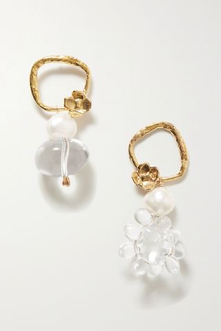 Anita Berisha + Water Drops Gold-Tone, Quartz and Pearl Earrings