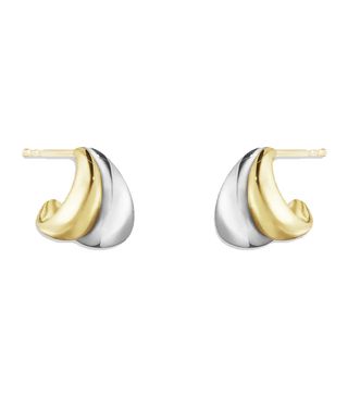 Georg Jensen + Curve Bi-Material Small Sculptural Hoop Earrings, Silver/Gold