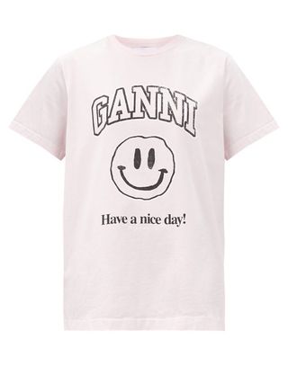 Ganni + Smiley Face-Print Jersey T-Shirt