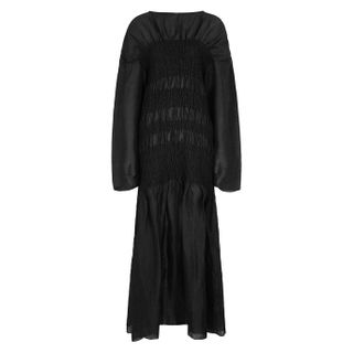 Totême + Coripe Black Smocked Linen-Blend Maxi Dress