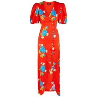 De La Vali + Ohio Floral-Print Satin Maxi Dress