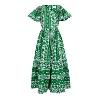 Erdem + Palomina Green Floral-Embroidered Midi Dress