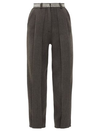 Christopher Kane + Chain-Belt Pleated Twill Trousers