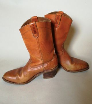 Vintage + Unisex El Vaquero Leather Cowboy Boots Tan