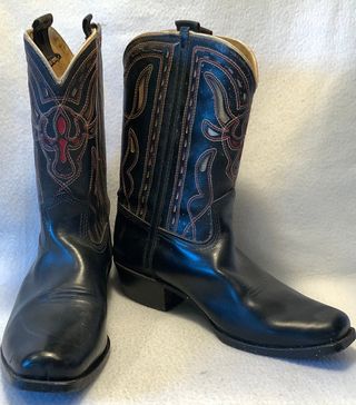 Vintage + Acme Black Leather Peewee Cowboy Boots