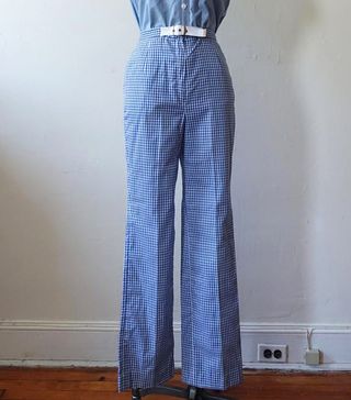 Vintage + 70s Gingham Trousers With Built in Belt