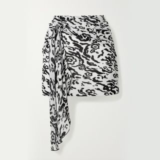 Self Portrait + Draped Leopard-Print Plissé-Chiffon Mini Skirt