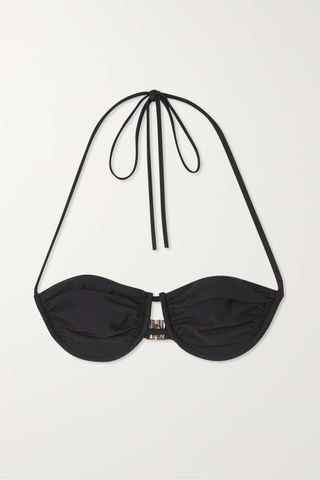 Isa Boulder + Finder Ruched Stretch-Sateen Underwired Halterneck Bikini Top