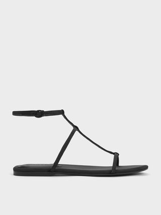 Charles & Keith + Black Recycled Polyester T-Bar Ankle-Strap Sandals