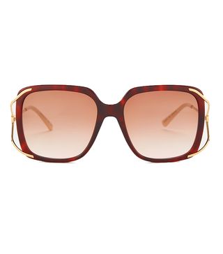 Gucci + Women's Oversized Square Frame Acetate Sunglasses - Havana/Gold/Brown
