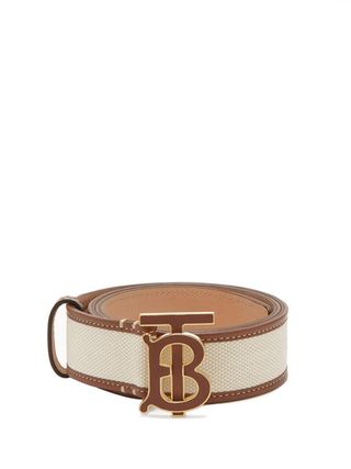 Burberry + TB-Buckle Leather and Canvas Belt