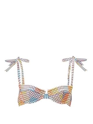 Ganni + Tie-Shoulder Checked Underwired Bikini Top
