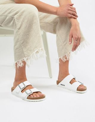 Birkenstock + Arizona White Flat Sandals