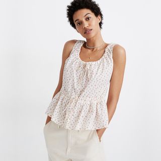Madewell + Shirred Drawstring Tank Top in Bright Buds