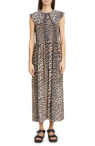 Ganni + Ruffle Collar Leopard Print Maxi Dress