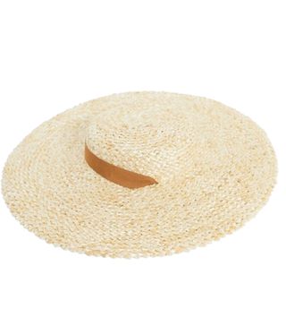ASOS Design + Large Flat Boater in Natural Straw With Size Adjuster