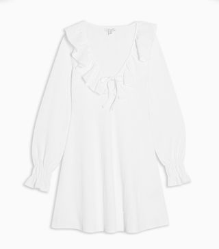 Topshop + White Crinkle Ruffle Mini Dress