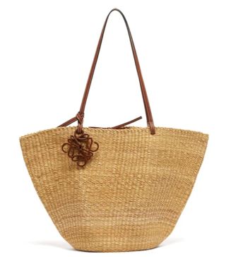 Loewe + Shell Large Leather and Raffia Basket Bag