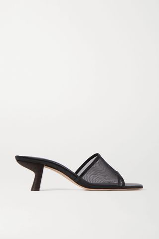 By Far + Lily Leather-Trimmed Mesh Mules