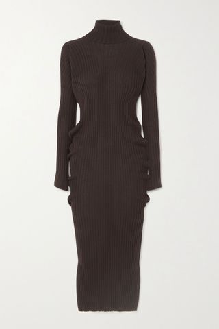 Bottega Veneta + Ribbed Wool Turtleneck Midi Dress