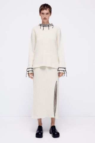 Zara + Knit Skirt With Stitching Detail