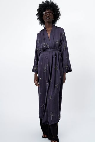 Zara + Kimono Dress With Beading