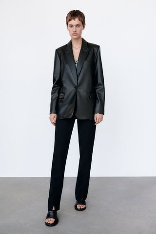 Zara + Straight Fit Faux Leather Blazer