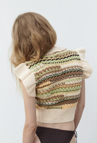 Zara + Knit Top With Ruffled Sleeves