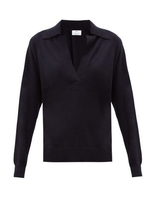 Allude + Open-Collar Cashmere Sweater