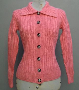 Vintage + 1950s Hand Knitted Cardigan Jacket Cable Knit