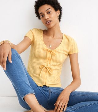 Madewell + Gingham Bow-Front Tee