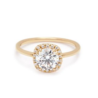 Anna Sheffield Jewelry + Eleonore Halo Delicate Ring Yellow Gold & White Diamond