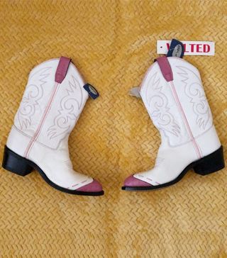 Vintage + 80s Genuine Leather Pink and White Cowboy Boots
