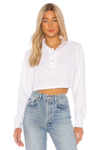 Danielle Guizio + Logo Cropped Polo in White