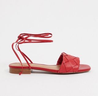 Who What Wear x Target + Marlena Woven Tie Up Flat Sandals in Red Leather