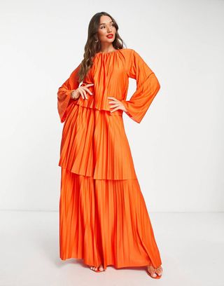 ASOS + Recycled Polyester Tiered Pleated Maxi Dress