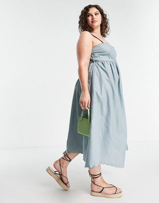 ASOS Curve + Scallop Edge Cut Out Back Midi Sundress in Duck Egg Blue