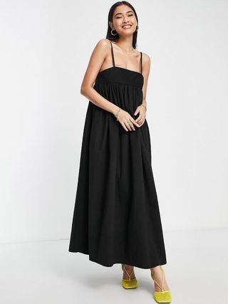 ASOS Edition + Cotton Twill Empire Cami Maxi Dress in Black