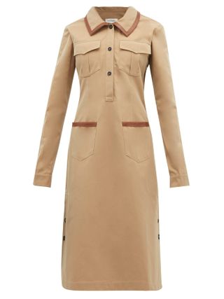 Wales Bonner + Leather-Trimmed Cotton Shirtdress